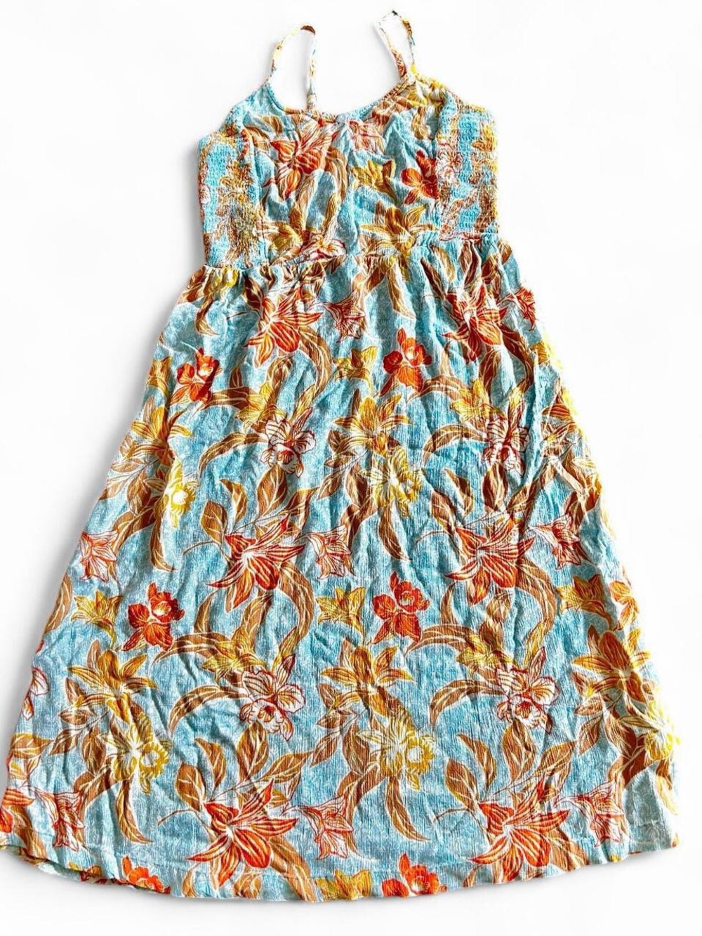 Roxy multicoloured blue oramge floral midi sundress summer dress Sz M